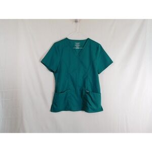 Cherokee Workwear Revolution Scrub Top Teal Green V-Neck Mock Wrap Womens Medium